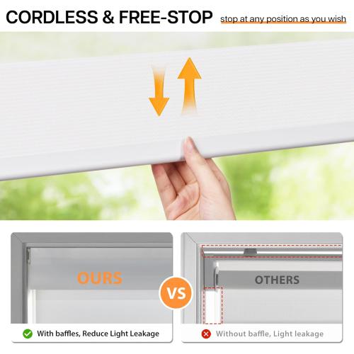 LazBlinds No-Drill Cordless Zebra Blinds - Dual Layer Light Filtering & Room Darkening, Free-Stop Lift, Easy Install, Day & Night Privacy with Valance for Window 45 W x 72 H, White