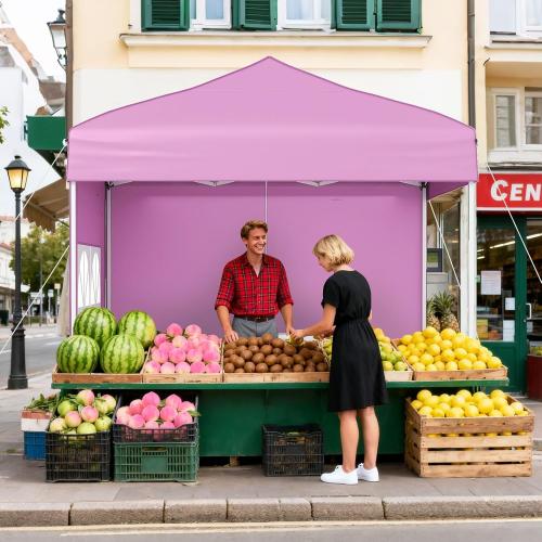 Tangkula 6.5x6.5 FT Pop Up Canopy, UPF50  Outdoor Canopy Tent with 2 Removable Sidewalls, 2 Zippered Doors, Heavy-Duty Carbon Steel Frame, Wheeled Bag, 4 Sandbags, 8 Stakes, 4 Wind Ropes (Pink)