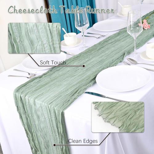 Wigenius 6 Pack Sage Green Cheesecloth Table Runner Semi-Transparent Fabric 35 X 120 Inch Boho Restic Gauze Table Runners for Wedding Party Baby Shower Decoration