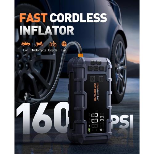 Portable 10-in-1 Car Battery Jump Starter with Air Compressor 8000A 160PSI 45W Charger, Jump Starter Jump Box (All Gas 14L Diesel), Car Battery Jumper Starter Portable Jumper Cables, Gloves, Lights