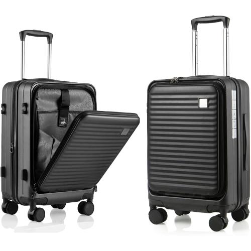 Size 19.5 Color Black Expandable Carry On Luggage Durable Hardside Lightweight Rolling Suitcases with Spinner Wheels TSA Lock, (Black, 19.5-Inch)