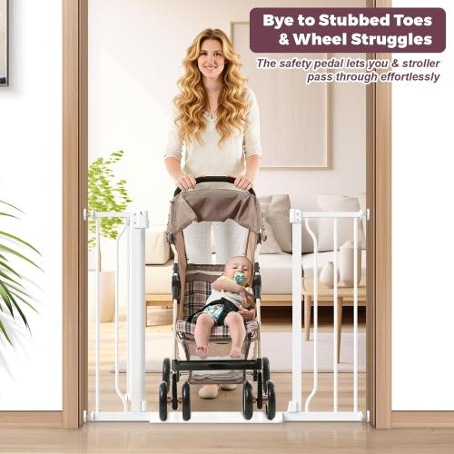 Cideny Baby Gate No Drilling, 29-40 Auto Close Dog Gate Indoor for Doorways & Stairs, Pressure Mounted Adjustable Pet Gate, Easy Walk Through Child Gate for Children & Pets Stroller Friendly, White