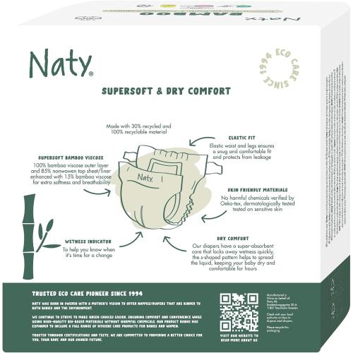 Naty Bamboo Viscose Baby Diapers – Silky Soft, Plant Based, Dermatologically Tested for Sensitive Skin & Super Absorbent (Size 1, 88 Count)