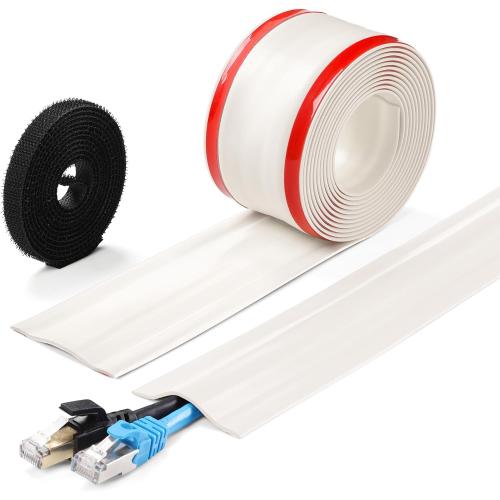 8.2ft Cord Cover Floor, Soft PVC Cord Covers for Wires on Floor, Self-Adhesive Cord Hider, Cable Management Wire Protector for Commercial Office Carpet/Floors/Wall White