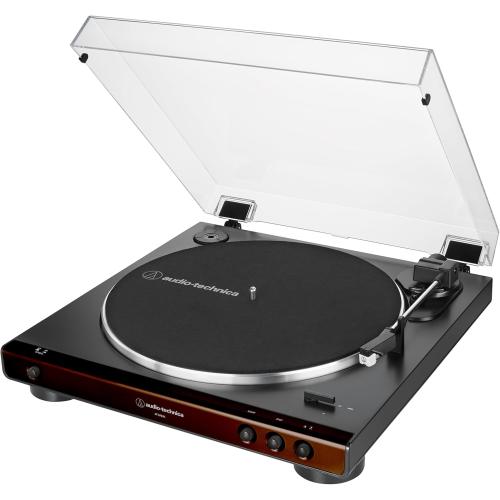 Audio-Technica At-LP60X-BW Fully Automatic Belt-Drive Stereo Turntable, Hi-Fi, 2 Speed, Dust Cover, Anti-Resonance, Die-Cast Aluminum Platter Brown