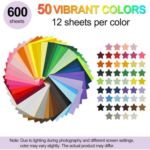 600-Sheets Colored Cardstock for Crafts: 50 Assorted Colors, 8.5 x 11, 65lb/180gsm, Thick Colored Paper for Kids School Supplies, Crafts, for cri·cut Printing & Valentine’s Day Projects