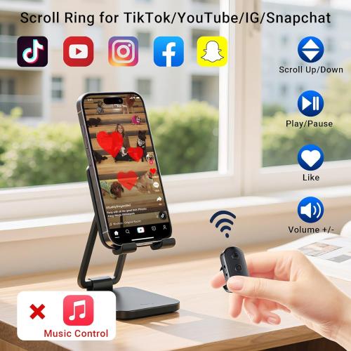 Scrolling Ring Remote for TikTok YouTube IG Shorts Video Landscape Portrait, Fingertip Wireless Scroller Page Turner Clicker for Kindle APP Compatible with iPhone iPad Android Phone Tablet