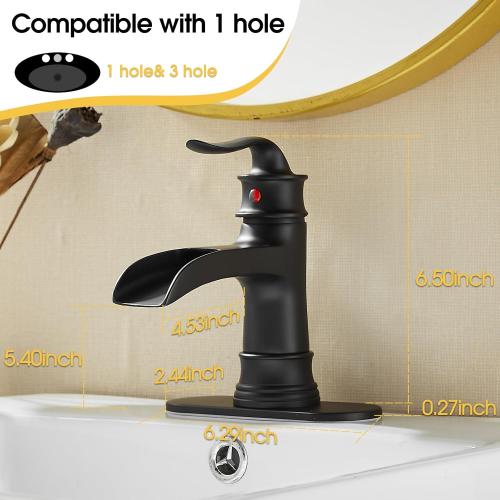 FRANSITON Waterfall Faucet Bathroom Faucet Single Handle One Hole Matte Black Finish Large Spout Lavatory Faucets (Matte Black)
