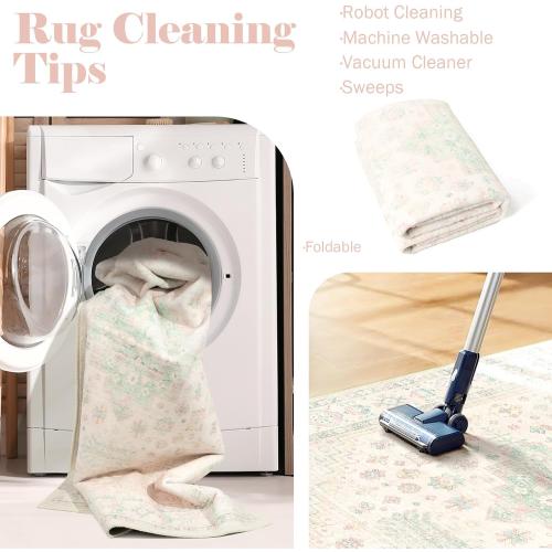 MUJOO 8x10 Area Rugs,Washable Rugs for Living Room Dining Room Bedroom,Large Boho Throw Carpet,Non Slip Big Indoor Low Pile Light Pink and Green