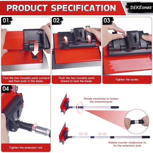 DEKEones Drywall Skimming Blade Set with Portable Case, Stainless Steel 6, 10,16, 24&32 Skimming Blades with 28-62 Extension Handle, Drywall Finishing Tools for Plasterboard and Wallboard