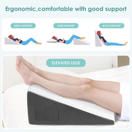 Bed Wedge Pillow for Sleeping After Surgery, Back Support, Leg Elevation, Gerd Acid Reflux, Relief Neck Pain, Sleep Apnea, Snoring, Cooling Memory Foam Triangle Incline Wedge
