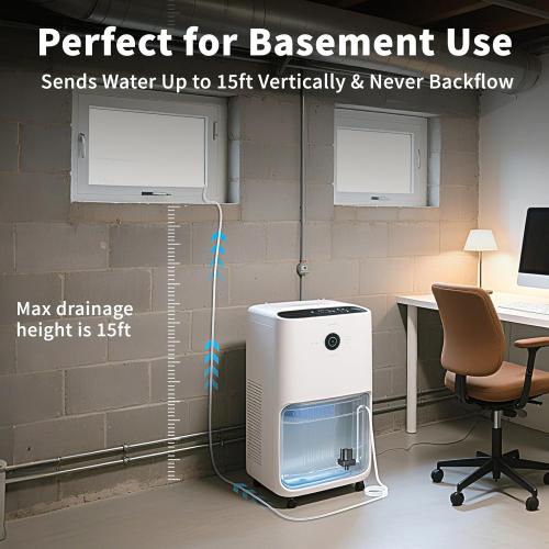 Upgraded Smart Automatic Small Water Pump for Dehumidifier, 15FT Drain Lift, Large Volume, Low Noise, Perfect for Basement Use, Compatible with Most Portable Dehumidifiers