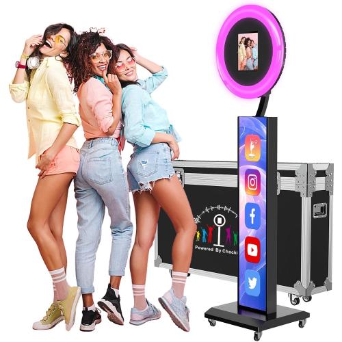 Portable Photo Booth Compatible with Any Ipad,Photo Booth Stand Shell with ChackTok PhotoBooth VIP Member and Flight Case,Free Custom Logo,Perfect for Parties,Wedding and Events(Black)