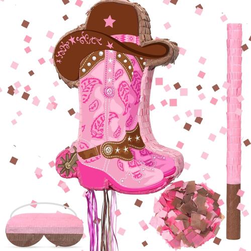 Seematn Cowgirls Pinata Birthday Party Decors Western Cowboy party Favors with Blindfold Stick and Confetti for Photo Prop Candy Holder and Party Supplies