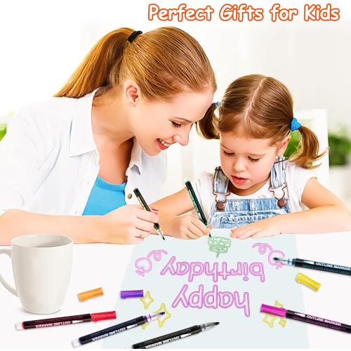 Easter Basket Stuffers for Teens: Teen Girl Gifts Trendy Stuff 12 Colors Shimmer Markers Outline Pen for Birthday Gifts for 5-12 Year Old Boys Girls Teens Party Drawing Art Supplies