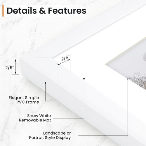 18x24 inch Picture Frame, 18x24 Photo Frames with 16x20 Removable Mat - High Definition Plexiglass - Vertical and Horizontal Display - Wall Hanging Poster Frame - White, 3 Pack