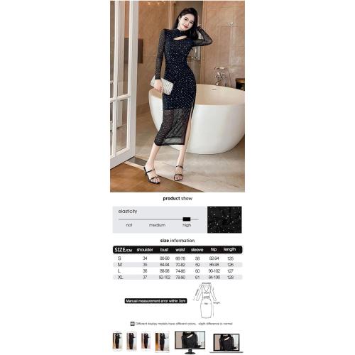 Women Mesh Long Evening Clothes Sparkly Hollow Sexy Sheer Midi Party Dress