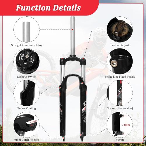26/27.5/29 Inch MTB Suspension Fork, Travel 120mm, 28.6mm Straight Tube QR 9mm, 100mm Spacing Hub, Crown Lockout Aluminum Alloy Shock Absorber XC Mountain Bike Front Fork
