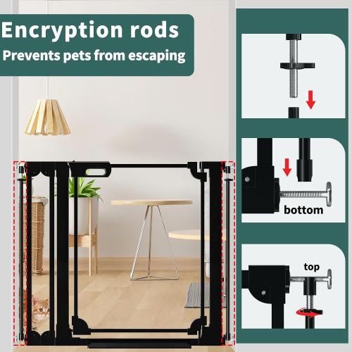 Clear Baby Gate 29.13-37.79 Wide Acrylic Safety Proof Dog Puppy Pet Barrier for Stairs, Transparent Adjustable Pressure Mounted No Drill Auto Close Indoor, Doorways, Hallway,Black