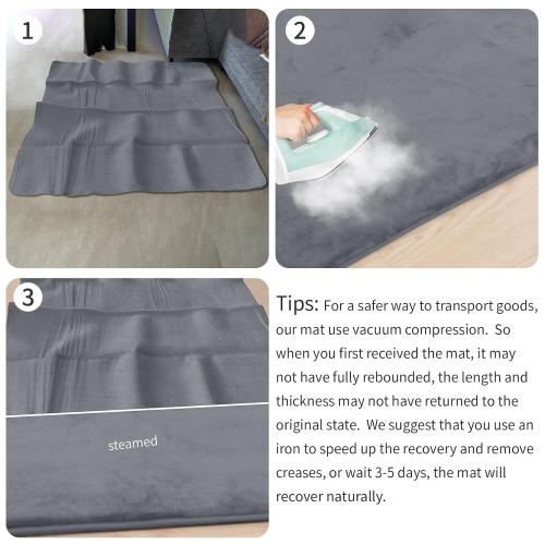 Baby Play Mat for Floor,1.3 Thick Elasti-Foam 50×50 Playpen Mat for Tummy Time,Water Repellent Soft Coral Velvet for Toddler,Infant,Kids,Non-Slip Backing Safe for Crawling(Dark Grey)