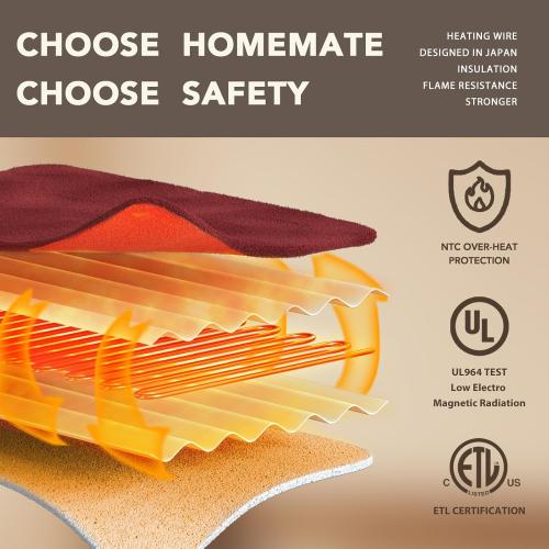 Homemate Heated Blanket Electric Throw - 50x60 Heating Blanket Throw 1/2/4/6/8 Hours Auto-Off 10 Heat Level Over-Heat Protection Flannel Sherpa ETL Certification
