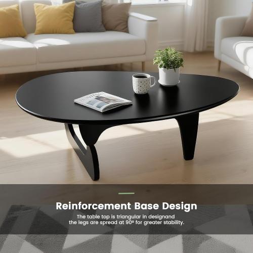 Solid Wooden Modern Triangle Coffee Table: Unique Funky Coffee Tables for Living Room, Oval Mid-Century Irregular Abstract Tea Tables for Patio Office Balcony Bedroom (Black, 43 L x 31 W x 16 H)