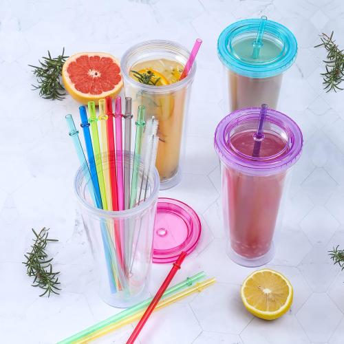 24 PCS, Reusable Straws with 4 Brushes, 10.5 Long Tritan Hard Plastic Straws, 12 Colors Translucent Replacement Drinking for 16OZ-32 OZ Tumblers, Cups, Jars, Stanley, YETI, Starbucks, BPA Free