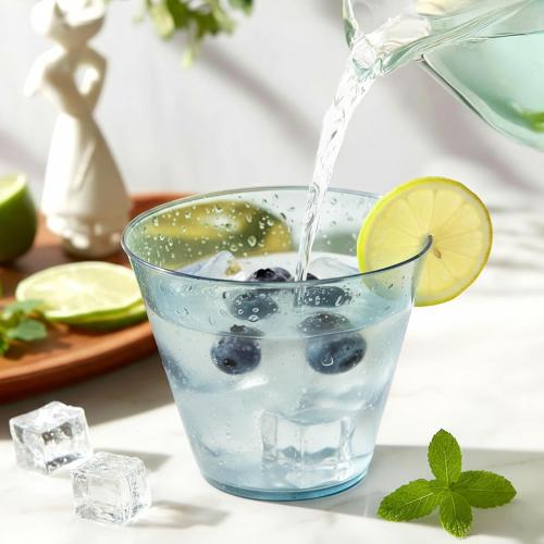 50 Pack Plastic Cups 9 oz Blue Clear Plastic Cups for Cocktail Fancy Disposable Cup for Party Stemless Wine Glasses for Wedding Thanksgiving Christmas Party Graduation