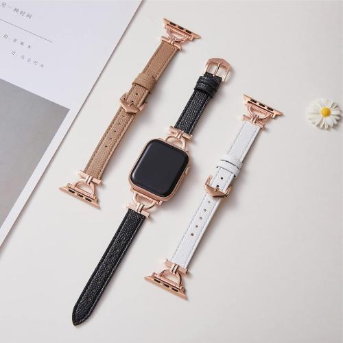 Genuine Leather Band Compatible with Apple Watch Women 38mm 40mm 41mm 42mm(2024 series 10), Designer Slim Leather Strap with D-Shape Gold Metal Buckle for iWatch Series 10 9 8 SE 7 6 5 4 3 2 1, Black