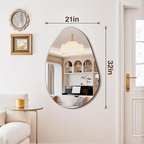 FICTOR Irregular Asymmetrical Wall Mirror, 32 x 21 Modern Decorative Mirror for Entryway, Bathroom, Bedroom, Living Room, Dining Room