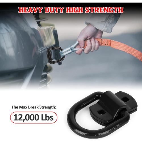 AUTOBOTS 1/2 Heavy Duty Bolt-On Forged D Ring, 12000Lbs Break Strength Tie Down Anchors Hooks, for Trailers, Trucks, and Cargo Tie Downs (Pack of 4) Black