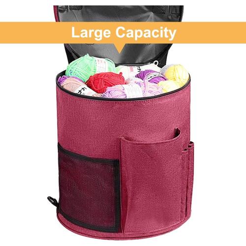 SumDirect Knitting Bag, Yarn Organizer Tote Bag Portable Storage Bag for Yarns, Carrying Projects, Knitting Needles, Crochet Hooks, Manuals and Other Accessories (Pink)