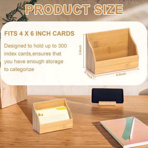 4x6 Wood Index Card Holder Wooden Index Card Box Cards Display Stand Notecard Box Business Cards Organizer Post Cards Case for Business Desk Office Home School Capacity 300 Sheets
