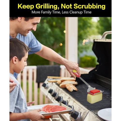 Grill Brush for BBQ, Heavy Duty Stainless Steel Grill Cleaner with 8 Wooden Handle & Scraper, Heat-Resistant Bristles for Gas, Charcoal Grills, Griddles, Oven, Camping Accessories (Red)