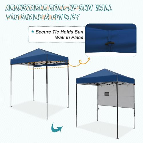 Color Blue EAGLE PEAK Instant Pop Up Canopy with Adjustable Sun Wall , Straight Lightweight Compact Portable Tent with Carry Bag, Dark Blue