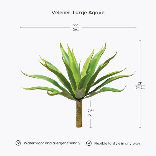 Velener Fake Agave Artificial Plant: Unpotted Fake Agave Plant for Room Decor, UV Resistant Faux Agave Plant for Outdoor/Indoor Decor, 22 inches, 1