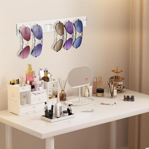 Clear 14.6*2 Sunglasses Organizer 2 Pack, Wall Glasses Holder, Acrylic Sunglasses Display, Eyeglass Organizer for Multiple Glasses for Office & Home Decor, Unique Gifts for Husband, Women & Girls, Clear