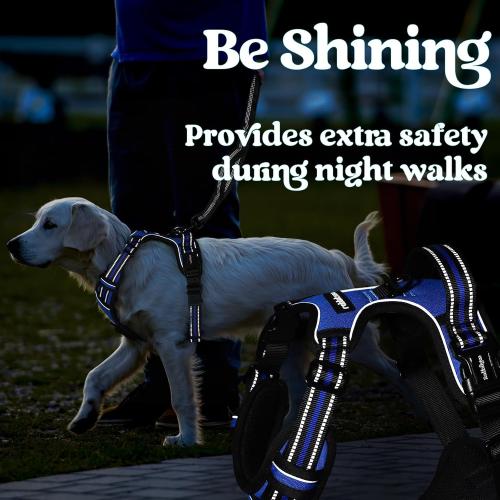 rabbitgoo Dog Harness Medium Sized, No Pull Pet Harness with 3 Buckles, Adjustable Soft Padded Vest with Control Handle, Walking Reflective Pet Vest for Medium Dogs, Blue, M