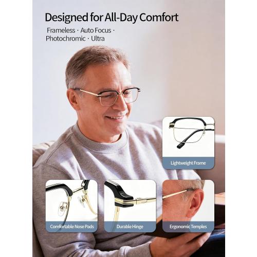 Frameless Smart Zoom Reading Glasses for Men & Women, Auto Focus Distance Near Progressive Multi-focus HD Vision