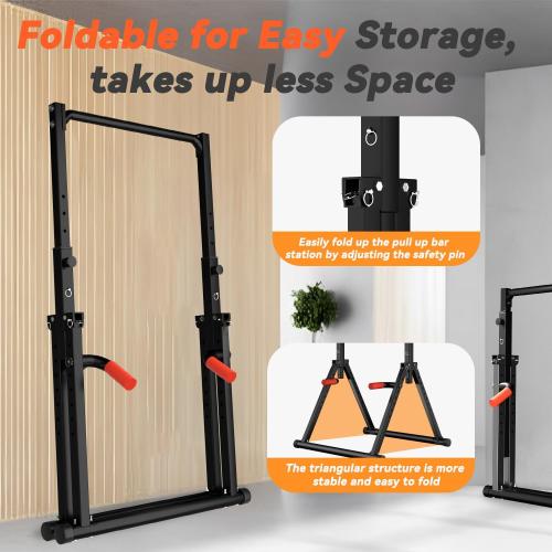Power Tower Pull Up Dip Station Foldable, Pull Up Bar Station Adjustable, Multi-Function Home Gym, Strength Training Fitness Equipment, Triangular Design, for Home Outdoor