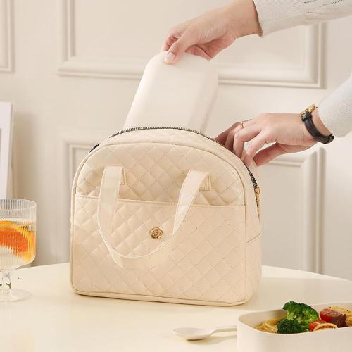 Insulated Lunch Bag PU Leather Lunch Bag Women Waterproof Lunch Tote Bag for Women Reusable Womens Lunch Box Multipurpose Beige Lunch Bag for Work Office Picnic Travel