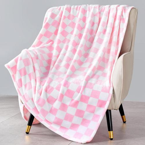 Pink Checkered Blanket, Ultra Soft Fleece Checkered Throw Blankets for Couch Bed and Travel, Luxury Throws for All Seasons, 50x60 Inch, Pink