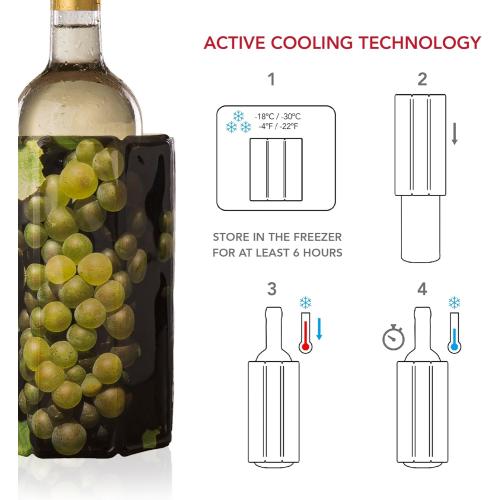 Vacu Vin Active Wine Cooler - Flexible Insulated Chiller For Standard Size Bottles - Keeps Drinks Refreshingly Cold - Durable & Easy To Use - Premium Design For Any Occasions, Wine Grapes Print