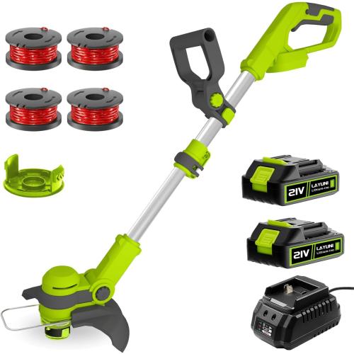 21V String Trimmer Cordless, Battery Powered, Electric Grass Trimmer with 2 x 2.0Ah Batteries, 12 Inch Trimmer and Edger with 4 Bonus Spools for Lawn, Garden