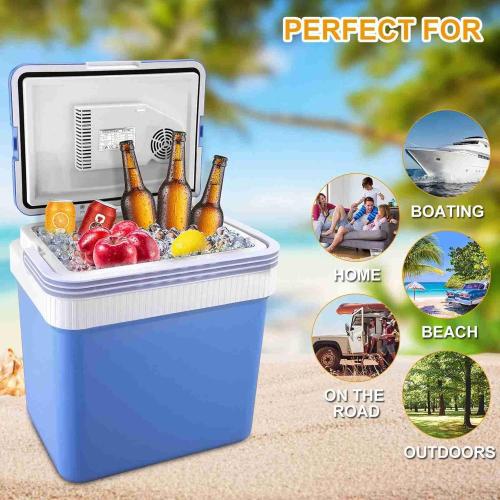 Electric Cooler and Warmer, 26 Quart/24 Liter Portable Thermoelectric Fridge with Collapsible Handle, Domestic & Car Plug in Refrigerator, for Home Camping Travel Picnics Use, 110V/12V
