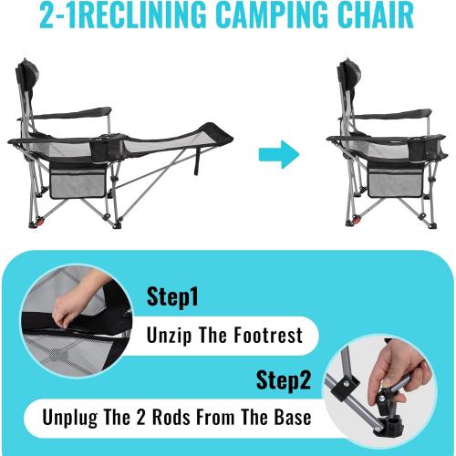 #WEJOY 2-in-1 Reclining Camping Chair with Footrest for Adults Folding Lounge Chair with Adjustable Backrest Lightweight Camping Chairs Heavy Duty Camp Chairs for Outdoor