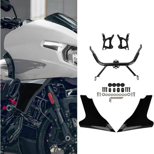 Side Panel Fairing Kit compatible with Harley Davidson CVO Road Glide FLTRXSE/FLTRXSTSE 2023-2025, Gloss Black Unpainted Spoilers Cover Support Bracket Kit,No-Drill