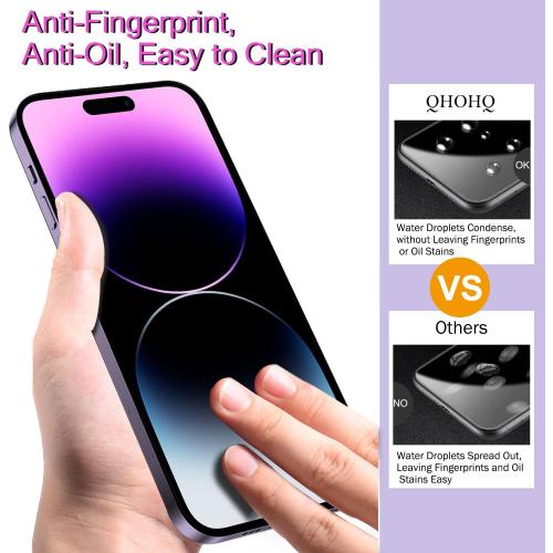 QHOHQ 3 Pack Screen Protector for iPhone 14 Pro Max 6.7 Inch with 3 Pack Tempered Glass Camera Lens Protector, Ultra HD, 9H Hardness, Scratch Resistant, Case Friendly