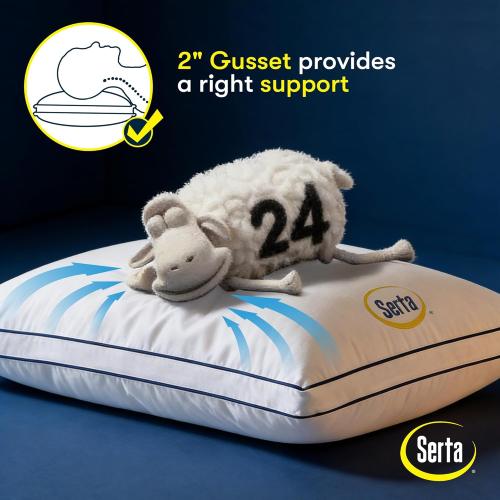 Serta Hotel Collection Bed Pillows Queen/Standard Size Set of 2, 400 Thread Count 100% Cotton Cover, Medium Soft, Support Gusseted Down Alternative Pillow for Back, Stomach or Side Sleepers, 18 x 26