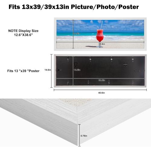 13x39 Frame Rustic White, Distressed 39x13 Picture Frame, Art Pic Hanging Poster Frame, 13 by 39 Gallery Family Concert Portrait Wall Photo Frame Anniversary/Birthday/Wedding/Thank you/Christmas Gift